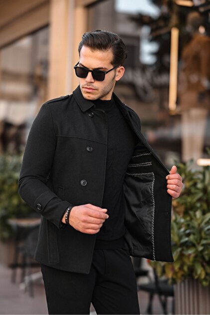 gm giyimarket Wish Klein Men's Slim Fit Belted Short Cashmere Coat