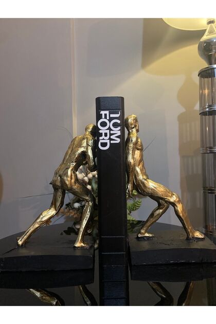 Kitap Tutucu Iten Adam 2’li Gold Renk Ev Dekorasyon Kitap Destekleyici Ofis Dekor Obje Biblo