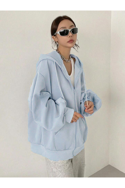 Balloon Sleeve Super Quality Cotton Unisex Solid Color Hooded Oversize Cardigan