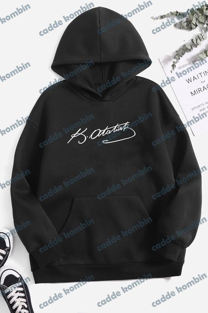 Atatürk Signature Printed Unisex Black Hoodie