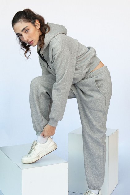 Gray Melange Oversize Sweatpants with Pockets