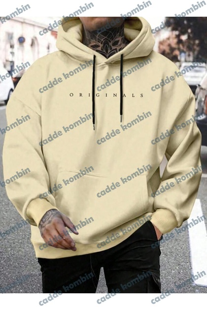 Men's Beige Originals Printed Oversize Hoodie