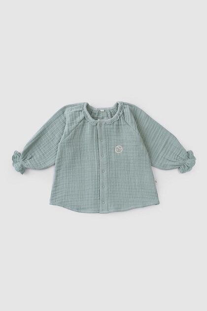 Embroidered Muslin Baby Shirt Organic Cotton Green