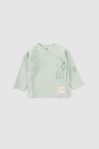 Double Breasted Collar Muslin Baby Jacket Green Organic Cotton