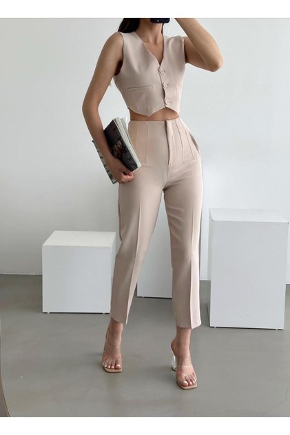 Zra Beige Pencil Pants