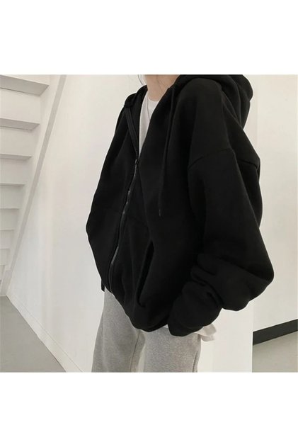 Basic Kalın Fermuarlı Kapüşonlu Sweatshirt