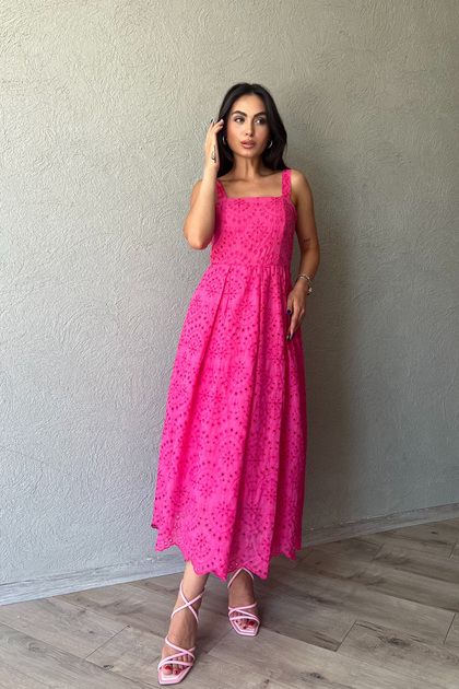 Seda Yaln Atelier Fuchsia Embroidery Dress - Hanger Detailed- Trendyol