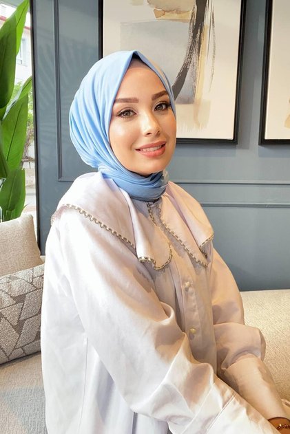 Shawl Kadın Bebe Mavisi Çıtçıtlı Hazır Şal Syr002