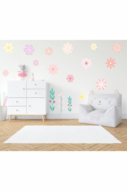 Cute Soft, Pastel Flowers Kids Baby Room Wall Glass Sticker Set-16 Pieces