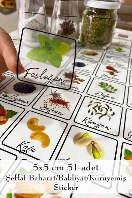 Kuruyemiş - Baharat - Bakliyat Kavanoz Etiketi Suya Dayanıklı Mutfak Kavanoz Etiket Sticker
