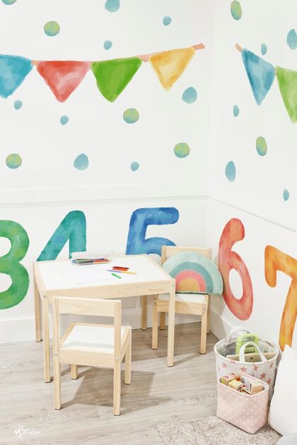 Eğitici ve Eğlenceli Rakamlar Flama ve Puantiyeler Okul Kreş Anaokulu Çocuk Odası Cam Duvar Sticker