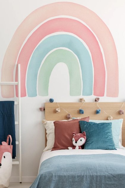 Soft Pastel Tonlarda Büyük Boy Gökkuşağı Çocuk Odası Sticker Seti