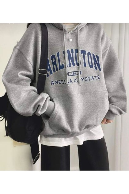 Women's Men's Arlington American City State Printed Sweatshirt-Black Blue Gray White Oversize Hoodie