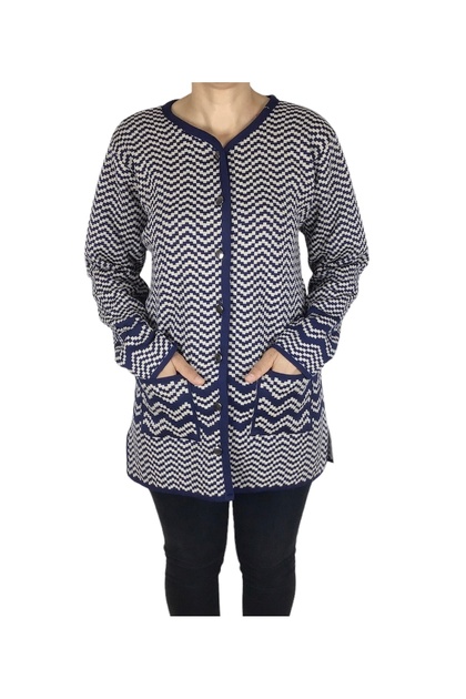 Women's Front Buttoned Pocketed Patterned Thick Winter Cardigan