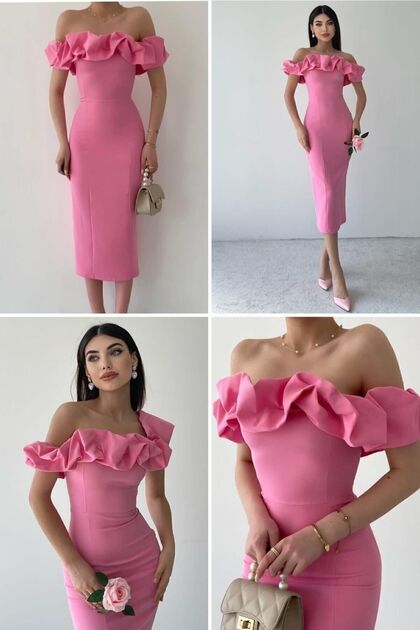 Women's Pink Collar Flounce Pencil Dress