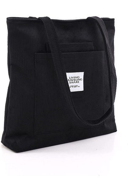 Kadın Siyah Kadife Çanta Fitilli El Ve Omuz Çantası Iç Cepli The Tote Bag