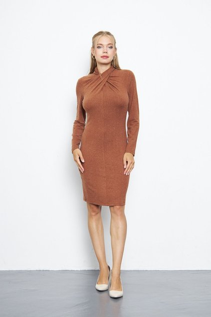 Women's Twisted Collar Long Sleeve Mini Dress