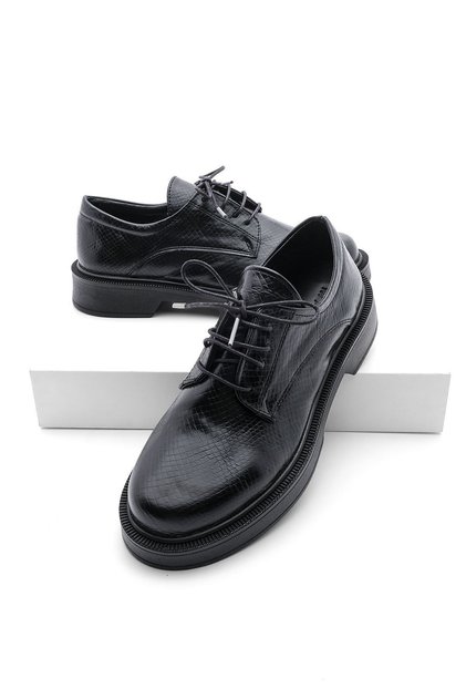 Women's Oxford Shoes Lace-up Masculine Casual Shoes Tisat Black Snake