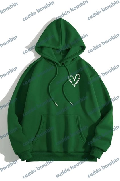 Unisex Green Heart Printed Oversize Hoodie