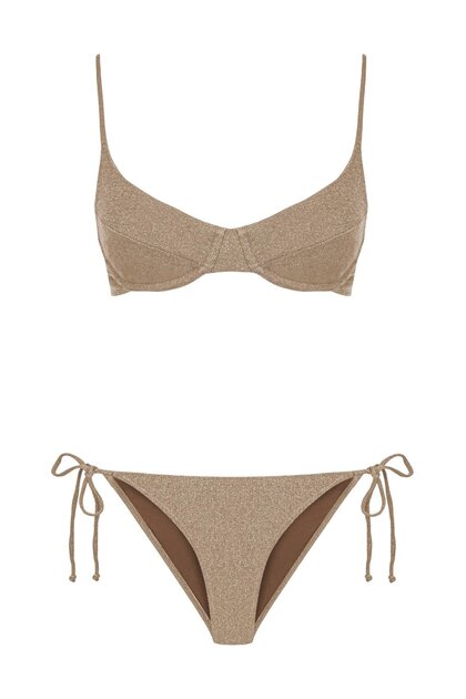 Lurex Büzgülü Balenli Vizon Bikini Takım