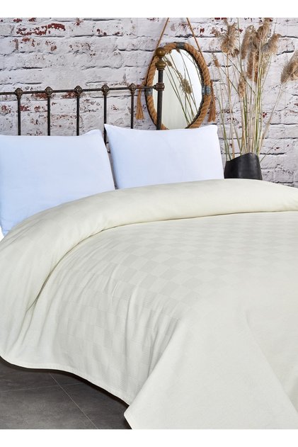 Double Checkers Pattern 100% Cotton Pique / Cream