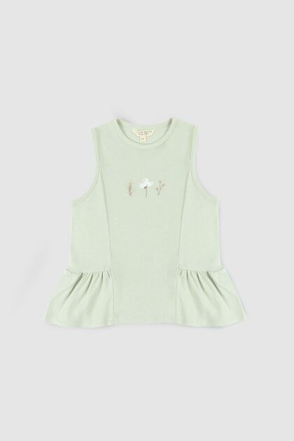 Bamboo Flower Embroidered Children's Blouse Green
