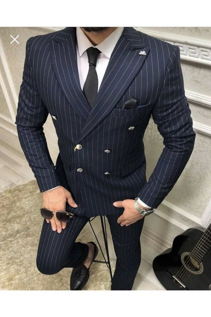 Battal Kruvaze çizgili Takım Elbise