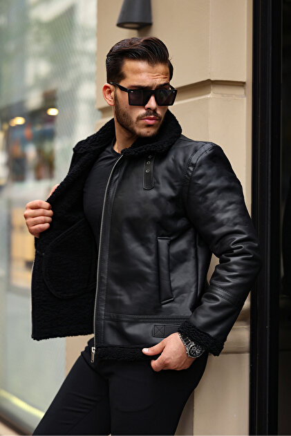 gm giyimarket Men's Napa Leather Slim Fit Jacket Full Fur Jacket