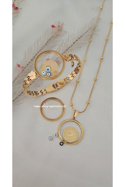 Steel Glass Cuff Bracelet, Glass Framed Necklace, Quarter Necklace, Glass Bracelet Set, Dome Necklace Set