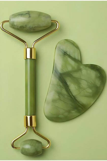%100 Doğal Taş Masaj Aleti Ve Kalp Gua Sha Yüz Bakım Taşı Yeşim Taşı Yeşim Taşı 2li Set