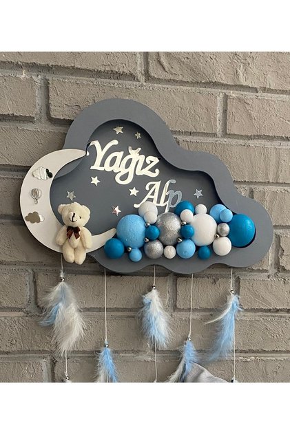 40 cm Ledli Bulut Bubble Bebek Kapı Süsü Kişiye Özel El Işi Bebek Kapı Süsü