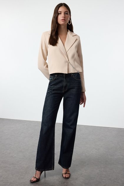 Beige Chain Accessory Detailed Crop/Short Blazer Jacket Twoaw25Bc00016