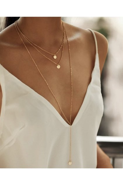 Gold Money Detail Triple Necklace Set