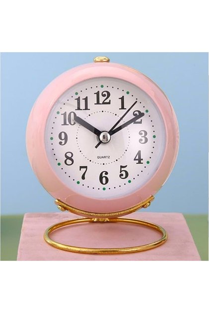 Pembe Renkli Işıklı Metal Masa Üstü Alarmlı Çalar Saat