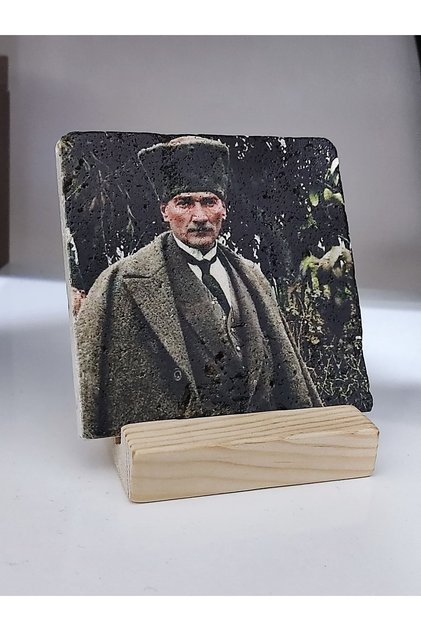Atatürk Baskılı Taş Masa Üstü Tablo Dekor 10x10cm - Tablo - Dekor