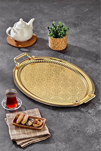 キネ kyne トレー gold tray ON AIR Cooker Metal King Size Oval Gold Presentation Tray 57X37 cm