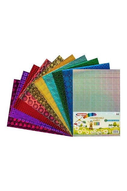 A4 Renkli Desenli Hologramlı Kağıt 80 gr 10'lu Paket