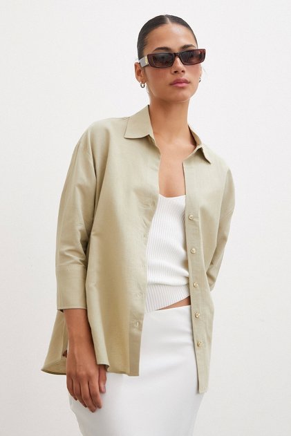 Slit Sleeve Shirt Green