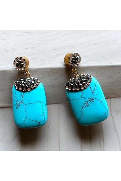 Natural Stone Rectangular Turquoise Earring