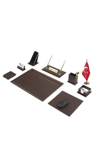 G101 Leather Desk Mat Set 11 Pieces Brown Full Set