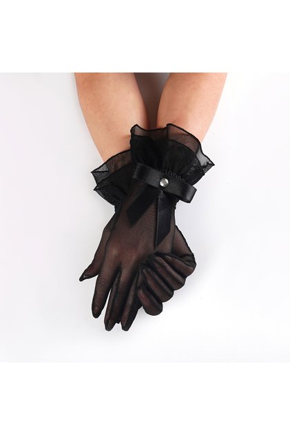 Black Bow Bridal Wedding Invitation Prom Party Gloves