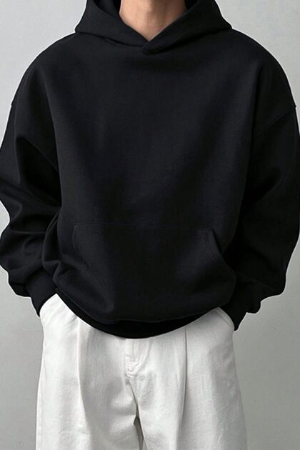 Erkek Kapüşonlu Siyah Sweatshirt Oversize Hoodie