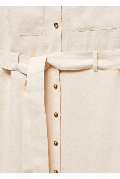 MANGO 100% linen shirt dress- Trendyol