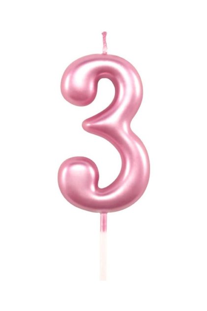3 Yaş Parlak Pembe Şik Mum 12 cm