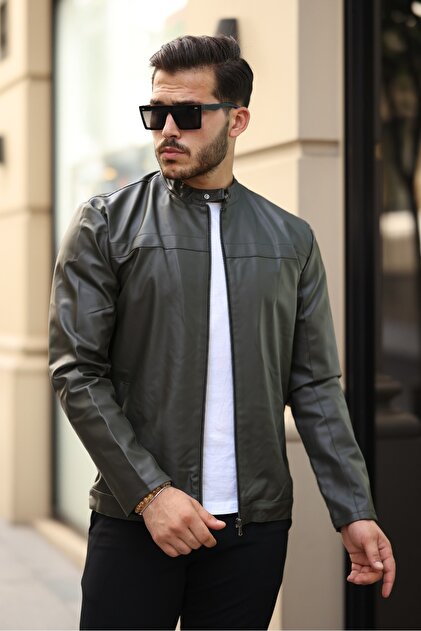 Twenhil Khaki Faux Leather - Slim Fit Coat- Trendyol Twenhil Khaki Faux Leather - Slim Fit Coat- Trendyol