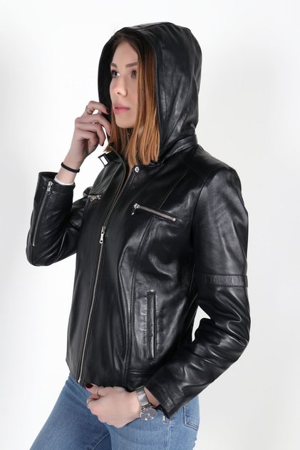 Mina Model Kadın Siyah Hakiki Deri Ceket