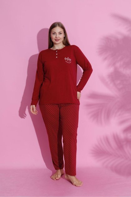 Seasonal Large Size Long Sleeve Polyviscose Pajamas Set