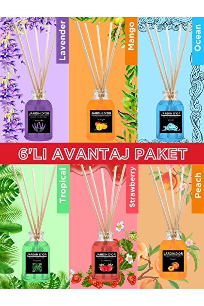 JARDIN D'OR 6'LI AVANTAJ PAKET ÇUBUKLU ODA KOKUSU (LAVENDER-OCEAN