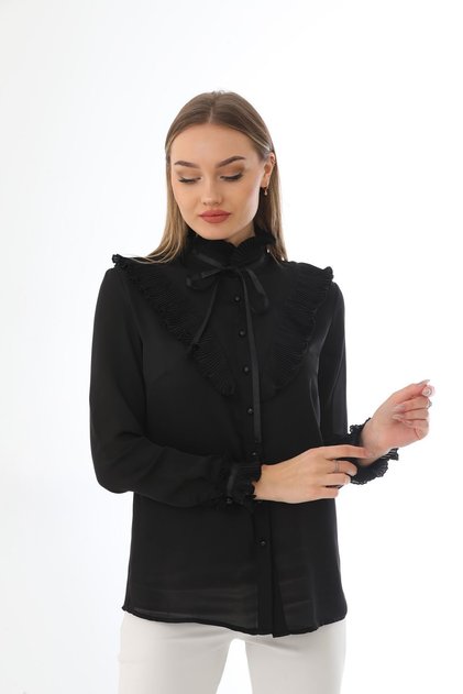 Plus Size Ruffle Detailed Lace Up Shirt