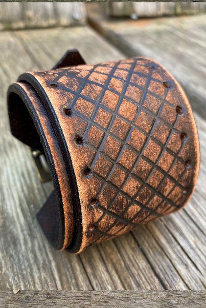 Handcrafted Antique Brown Patterned Men's Leather Bracelet